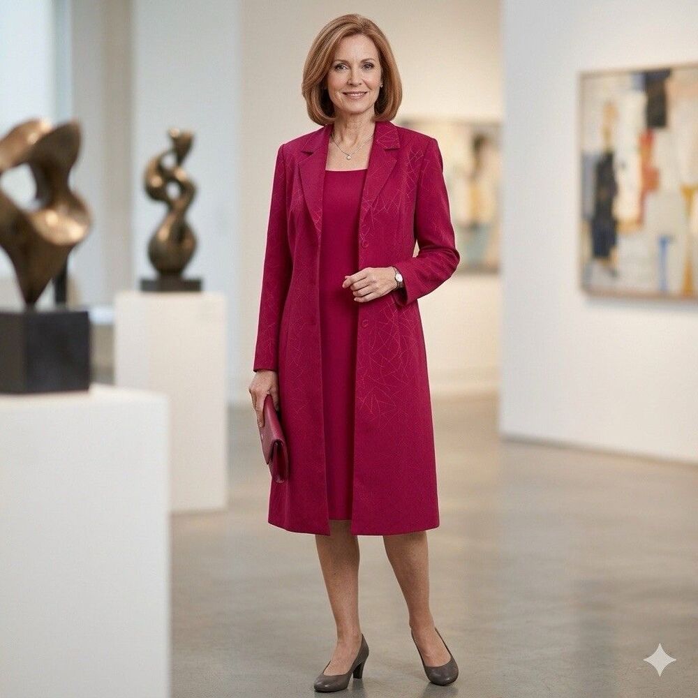 Mary McFadden Dress Suit Classic Career Red Party Business Mature-8